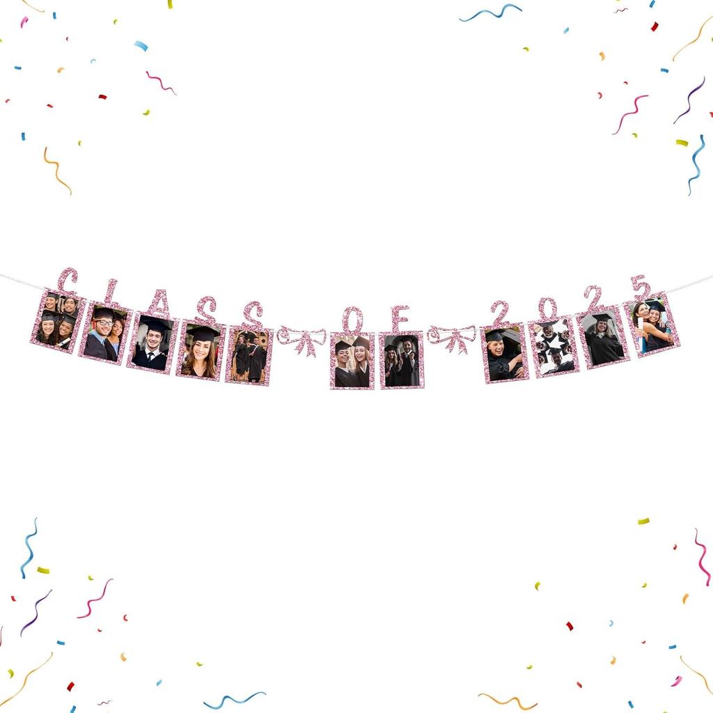 Senior Photo Banner Congrats Grad Paper Photo Frame High School College Graduation Bunting Decorations Congrats Senior Picture Banner Gold Glitter