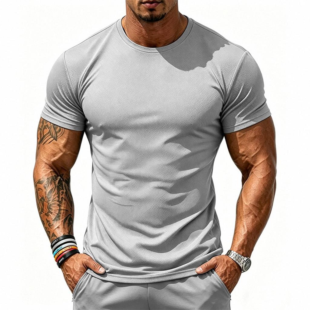 Men's Mesh Sports Short-sleeved Round-neck Fitted T-shirt