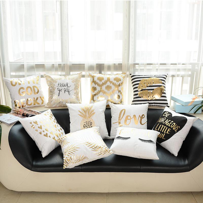 Zlatý módní potisk polštář na pohovku - Stylový polštář do obývacího pokoje