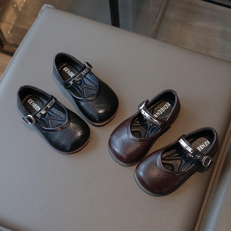 Korean Style Princess Simple Soft Sole Leather Shoes For Little Girls