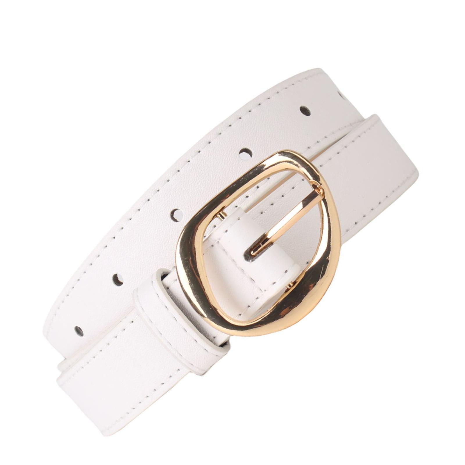 

Узкий пояс для женщин Элегантный простой ремень с золотой пряжкой Универсальный однотонный ретро пояс Стильный аксессуар белый