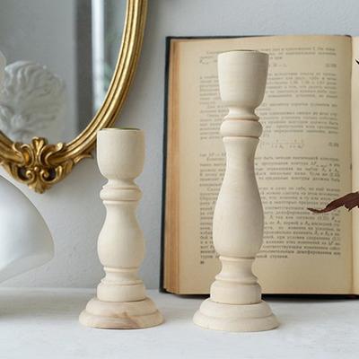 3 Size Wooden Vintage Candlesticks Table Candle Holder Wedding Home Dining Desktop Decoration Wood Candle Stand Candelabrum
