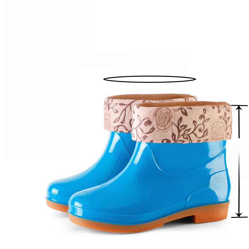 Women's Double Back Low Tube Non-Slip Rain Boots - Waterproof, Fashionable, Warm Cotton Lining, Ideal for Kitchen and Work.