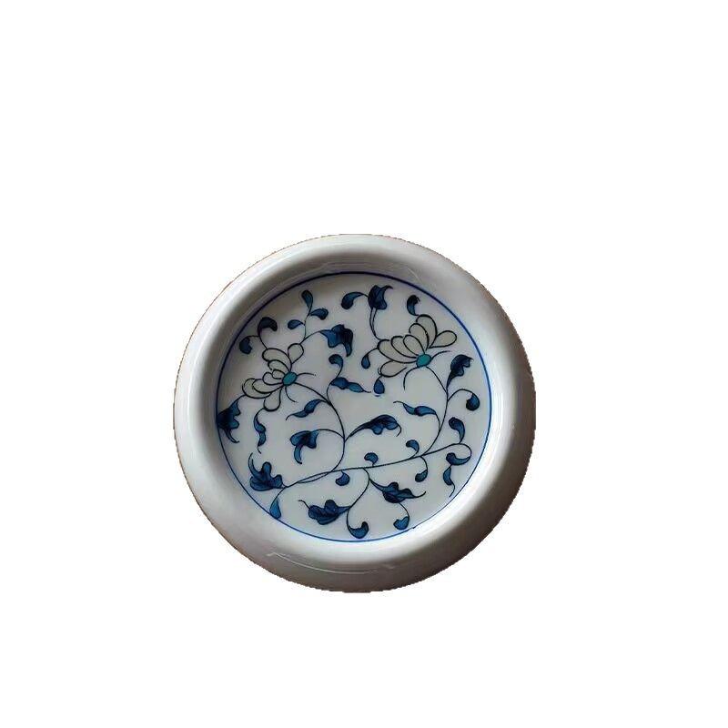 Blau-Weiß Keramik Deckel Unterglasur Blau-Weiß Deckelhalter Kung Fu Tee Set Zubehör Zen Untersetzer Ornament Retro Purpursand Teehalter