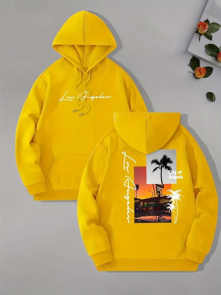 Los Angeles Beach Graphic Pullover Hoodie - Fashion Hoodies for Men with Kangaroo Pocke