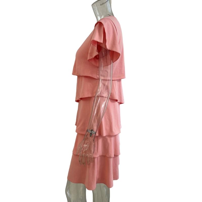 Women's Short Sleeve Crew Neck Ruffle Tiered Layered Flowys Swing Long Midi Dress Summer Dresses Casual Loose Dresses