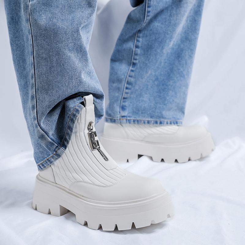 Thick Soled Shoes Men's Street British Style Casual Party Daily Nightclub Black and White Height Increasing Shoes