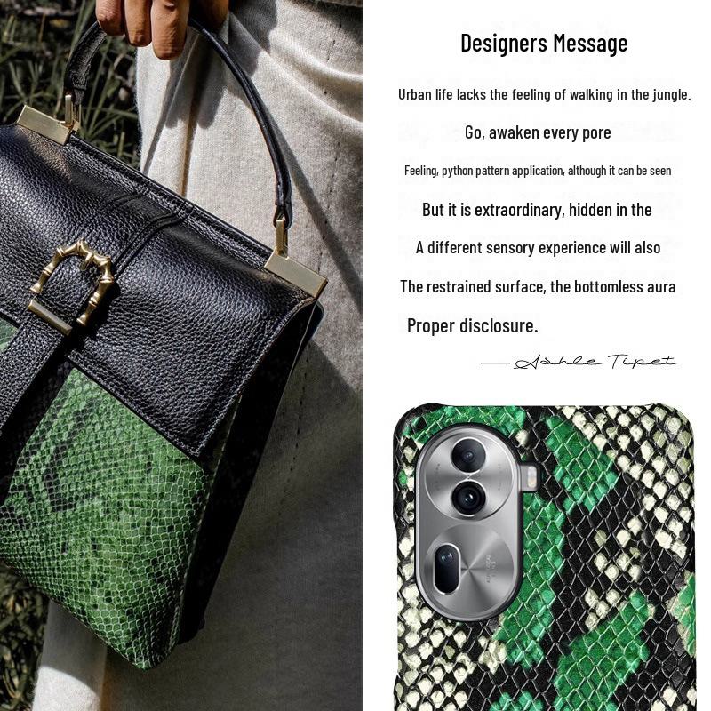 Genuine Leather Half Cover Case for OPPO Reno6/6PRO with Cowhide Python Skin Pattern, Offering Protection and Style.