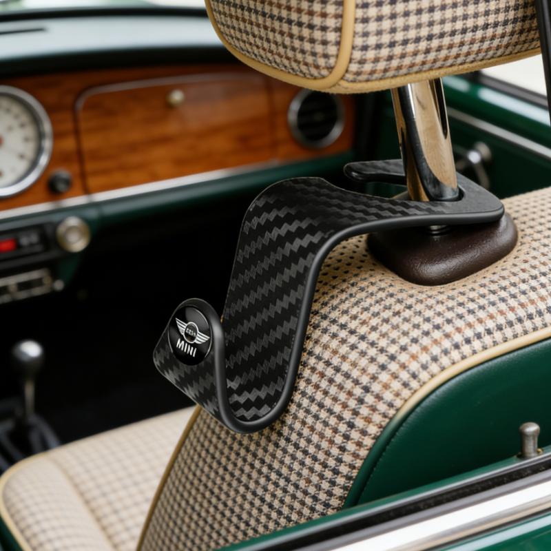 2Pcs Car Hidden Seat Hook Multi-Purpose Carbon Fiber Texture Mini Cooper Car Seat Back Creative Multi-function On-Board Hooks pwaxk99