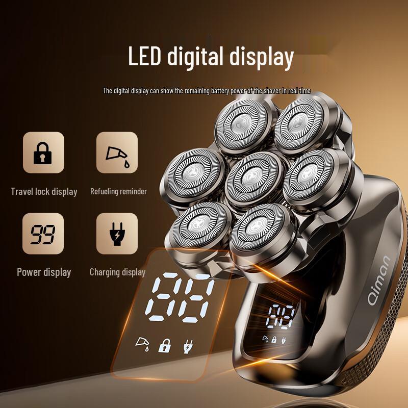 Qiman Magnetic 7-Blade Electric Head Shaver CN plug (adapter included)