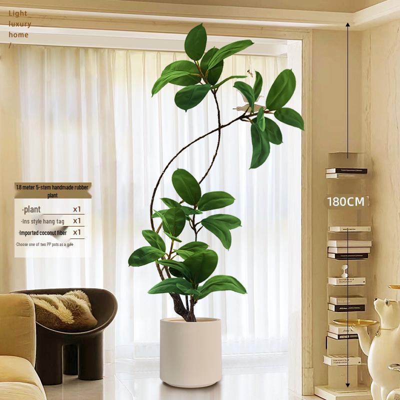 Luxury Indoor Black King Kong Artificial Green Plant - Large Potted Floor Ornament for Living Room Decoration