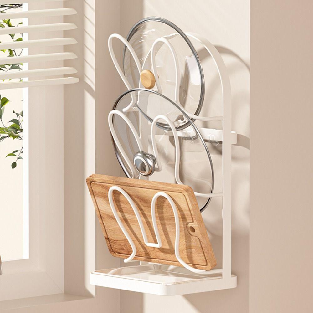Punch Free Pot Lid Holder Draining Pot Lid Storage Rack Cutting Board Holder  Kitchen Organizer