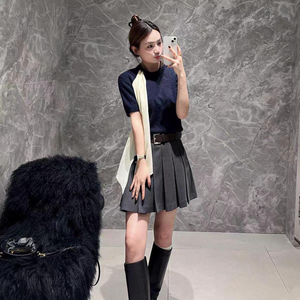 In Stock: 2026 Spring Casual A-line Pleated Skirt with Faux Leather Belt