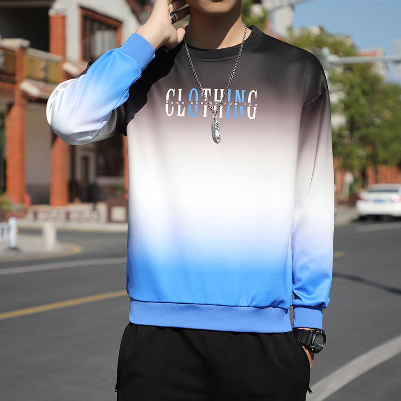Men's Gradient Long Sleeve Pullover: Spring & Autumn Korean Style Loose Fit Letter T-Shirt.