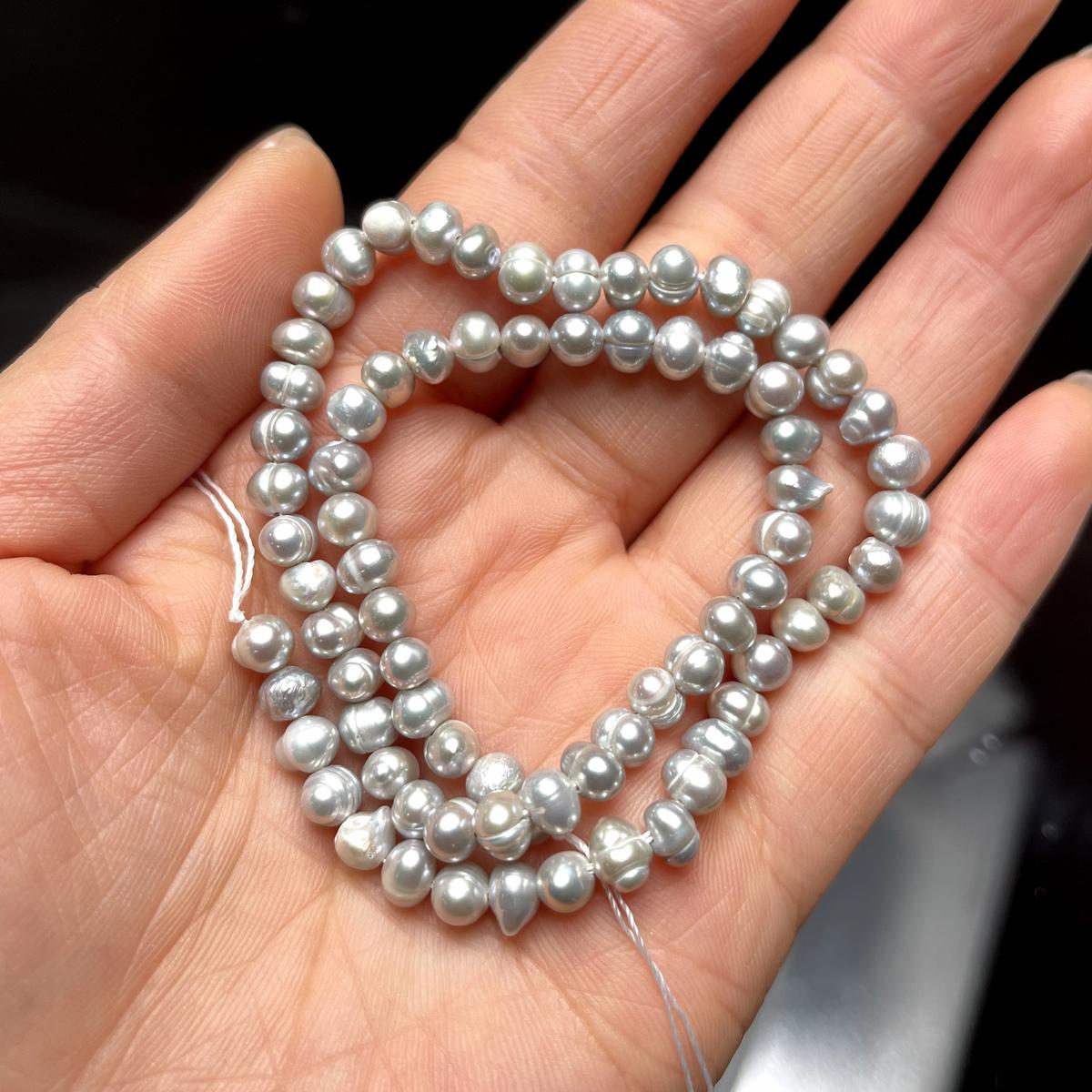 

Подвеска своими руками, серая, прошитая жемчуговая жемчужина для изготовления ювелирных изделий, ожерелья, сережек, браслета, аксессуаров, длина 36 см 4-5mm серый