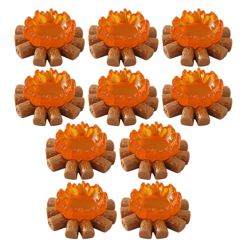 10Pcs Mini Fake Campfire Ornament Set Waterproof Resin Fire Models for Garden Patio Mini Scene Decoration
