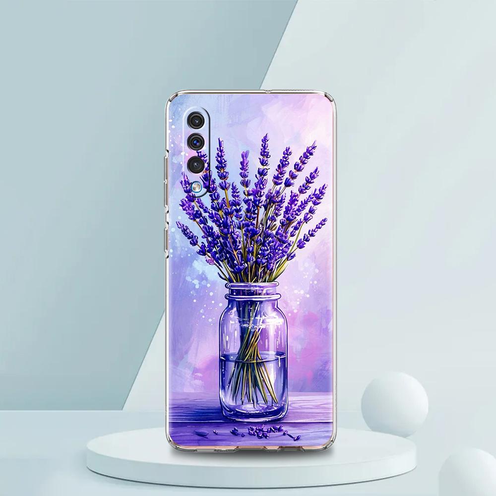 Transparent Phone Case for Samsung Galaxy A16 A14 A12 A22 A24 A42 A02 A03S A06 A20 A30 A40 Soft TPU Cover Lavender Pattern Capas