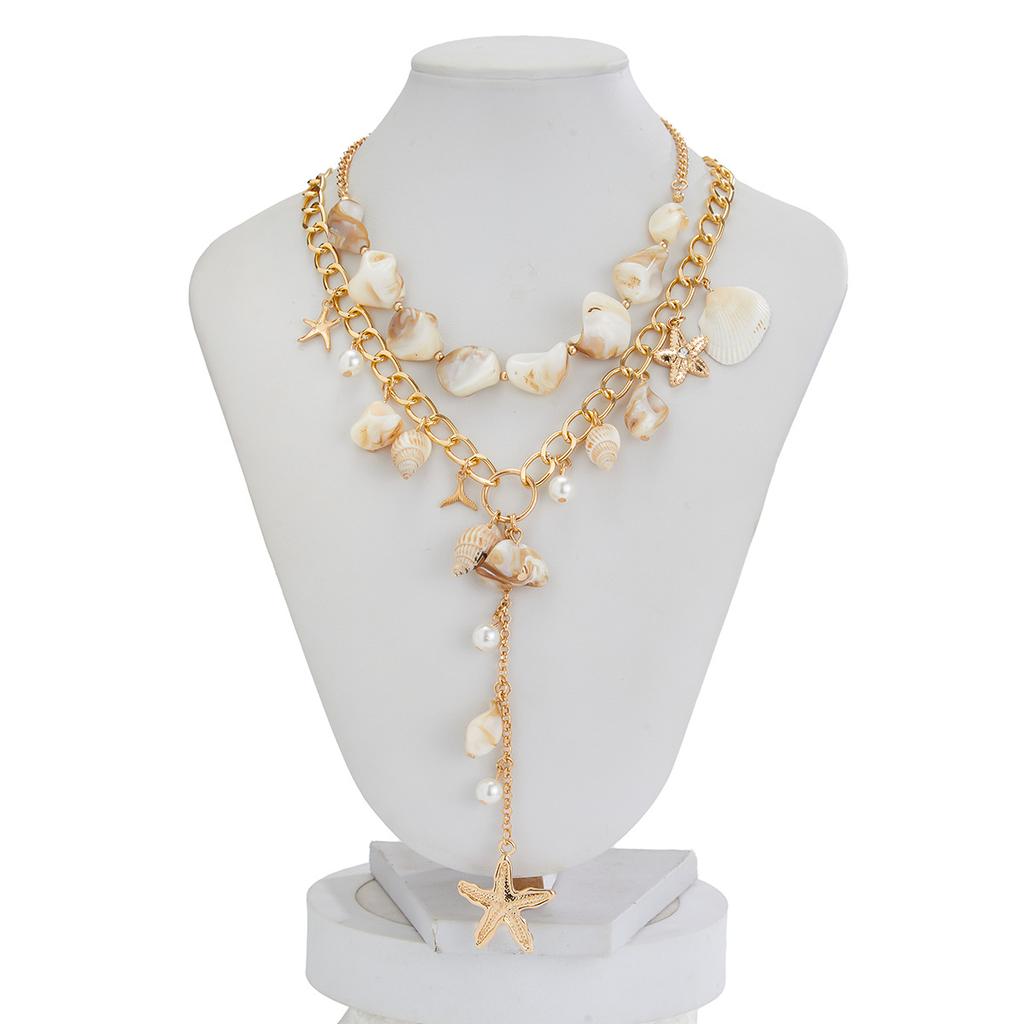 Holiday Style Pearl Conch Shell BL Chain Necklace Beach Ocean Style Alloy Collarbone Chain Fashion Retro Niche Design Women's Jewellery