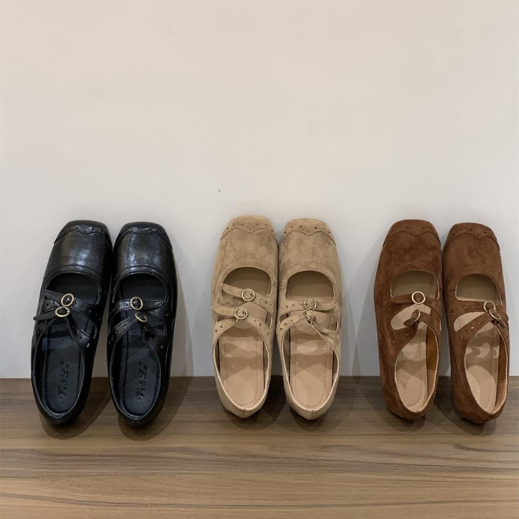 Retro Mary Jane Einzel-Schuhe aus Wildleder mit flachem Boden Damenschuhe 2025 neu Herbst Rock Ballett Abendschuhe