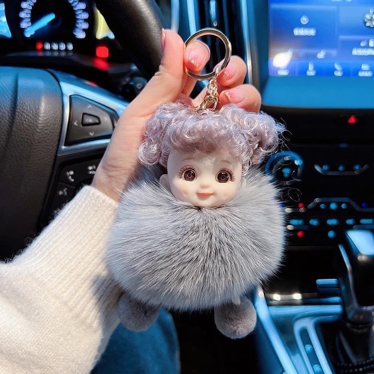 Fox Hair Dimple Doll Key Chain Big Eyes Cartoon Plush Bag Pendant Car Key Chain Blind Box Cute Girl