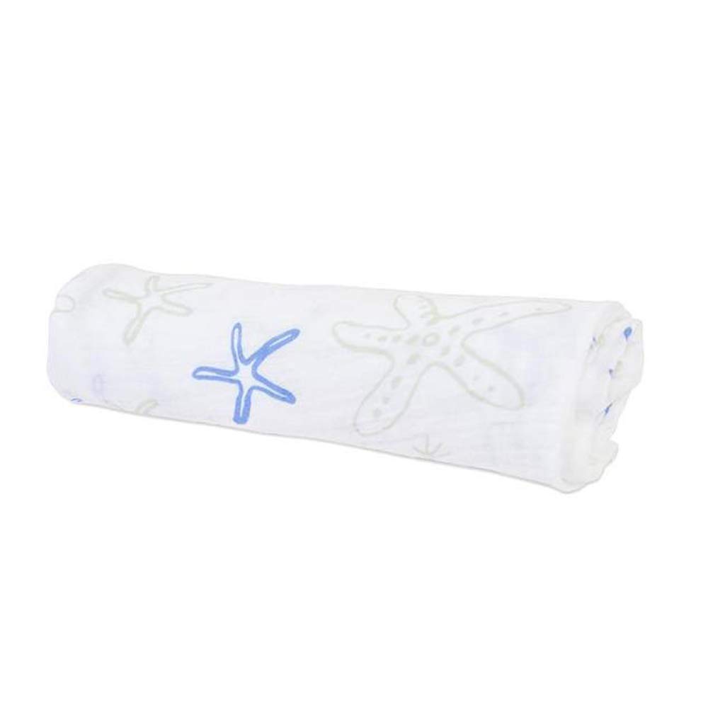 Newcastle Classics Cotton Muslin Swaddle Japanese Soft and Fluffy Blanket for Star 0 Months and [Official Product] Newborns, Fish, 120x120cm, Up,