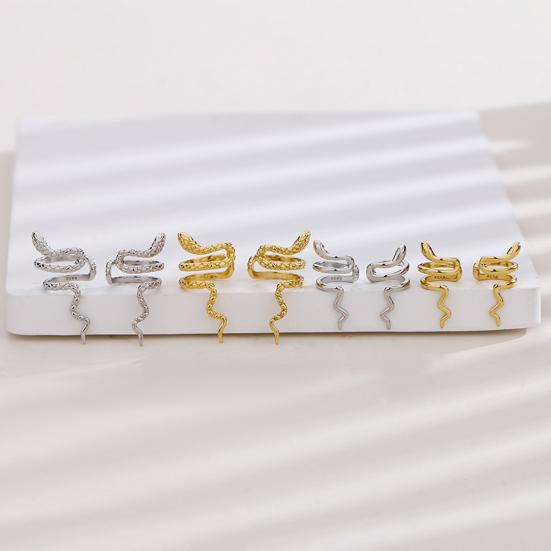 1 Pc Unisex Ear Clip Snake Shape Cubic Zirconia Decor Polished Alloy Hip Hop Street Non-piercing Earrings Club Party Ear Jewelry
