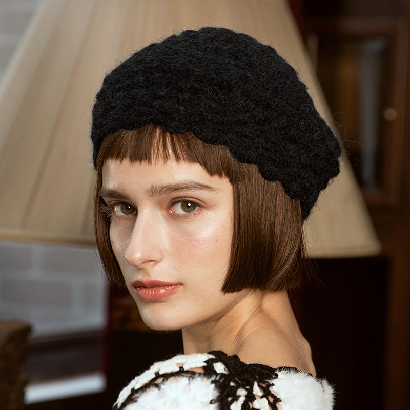 

X038 Дорослий оригінальний капелюх-берет ручної роботи Осінньо-зимова модна вовняна шапка Британський ретро-в’язаний берет Шапки для в’язання налаштуйте Adjust чорний