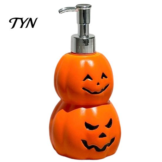 Festive Countertop Storage Halloween Pumpkin Soap Dispenser, Refillable Lotion Liquid Hand Bottle, Holiday Pump Durable Vinyl Press Type Dispensing