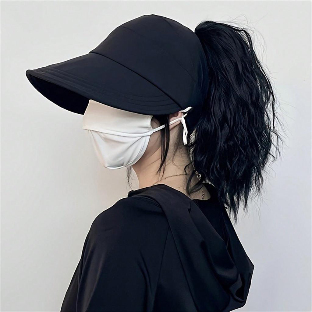 1pc Breathable Women's Sun Hat With Wide Brim, UV Protection, Open-Top Peaked Visor For Ponytails