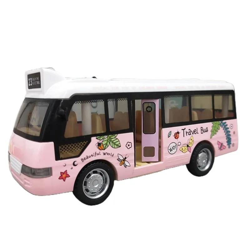 City Bus Toys Cars for Toddlers Cars for Boys Girls Pull Back Play Vehicle Bus Model with Sound Light Up & Open-able Doors