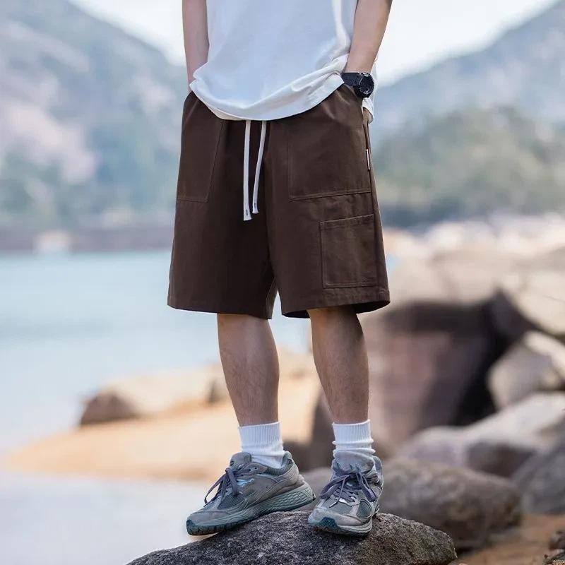 Retro Japanese Loose Cargo Shorts for Men Durable Fabric Trendy Casual Summer Half Pants