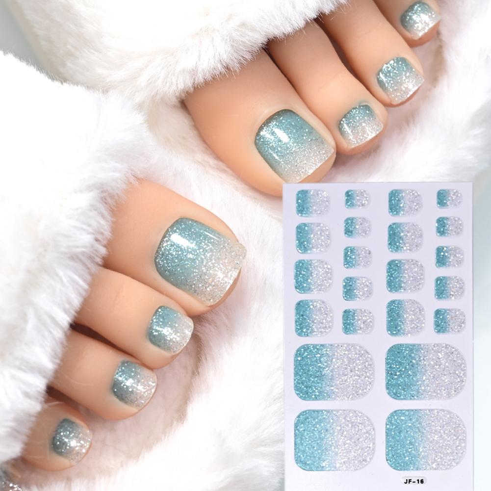 22tips Glitter Toe Nail Stickers Full Cover Nail Wraps Adhesive Toenails Decals for Women DIY Toenails Decals