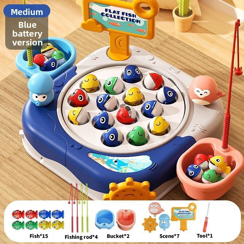 

Magnetic Fish Catching Game For Children With Scene And Accessories For Early Development Blue 15pcs