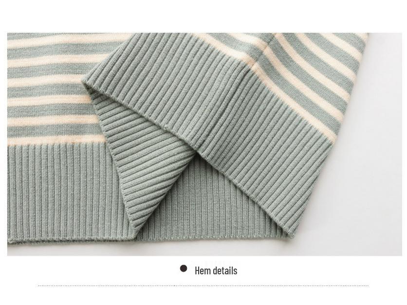 Módní pruhovaný pletený svetr pro ženy středního a staršího věku s klopovým límcem, jaro/podzim 2025