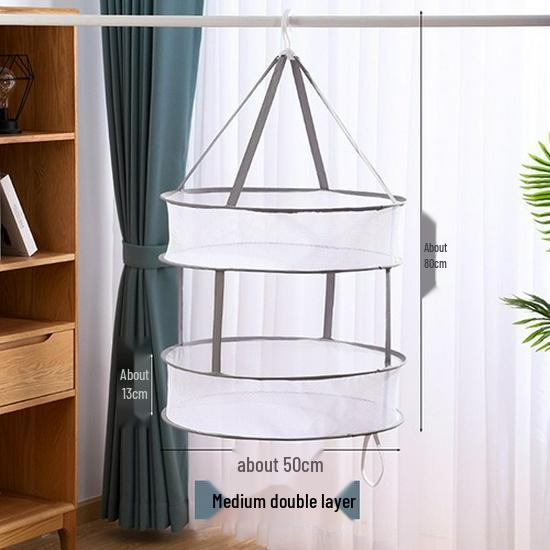 Double-Layer Rotating Windproof Drying Net Bag with Anti-deformation Hanger for Large Capacity Clothes Drying