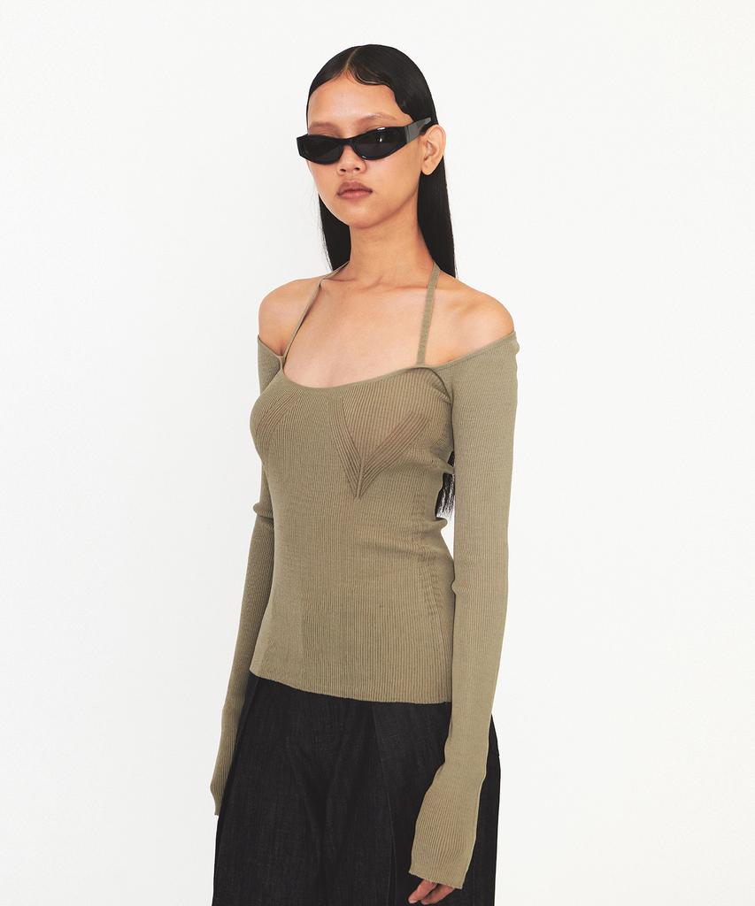 Daiaegeuneol Off Shoulder Strap Knit (Khaki)