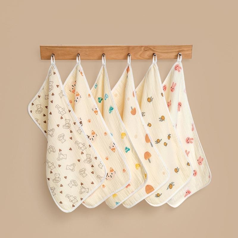 Baby Infant Cotton Wiping Towel Baby Face Towel Washcloths Nursing Towel Saliva Wipe with Cartoon Pattern 25x50cm