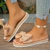 Women's Beige Bowknot Flat Slides - Stylish Open-Toe Non-Slip Summer Beach Sandals, Comfortable EVA Sole for Casual Attire