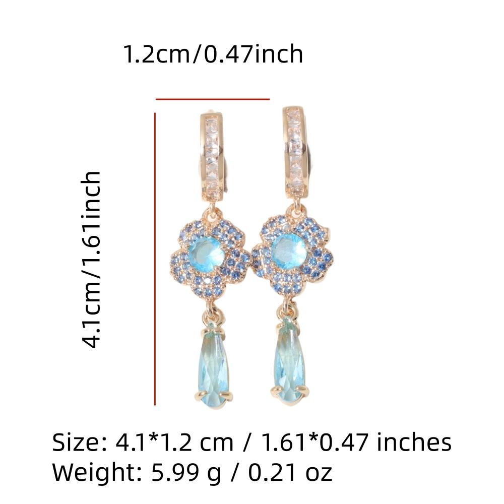 Luxury Flowers with Water Droplets Zirconia Dangle Earrings for Women Golden Earring Jewelry Party Accessories