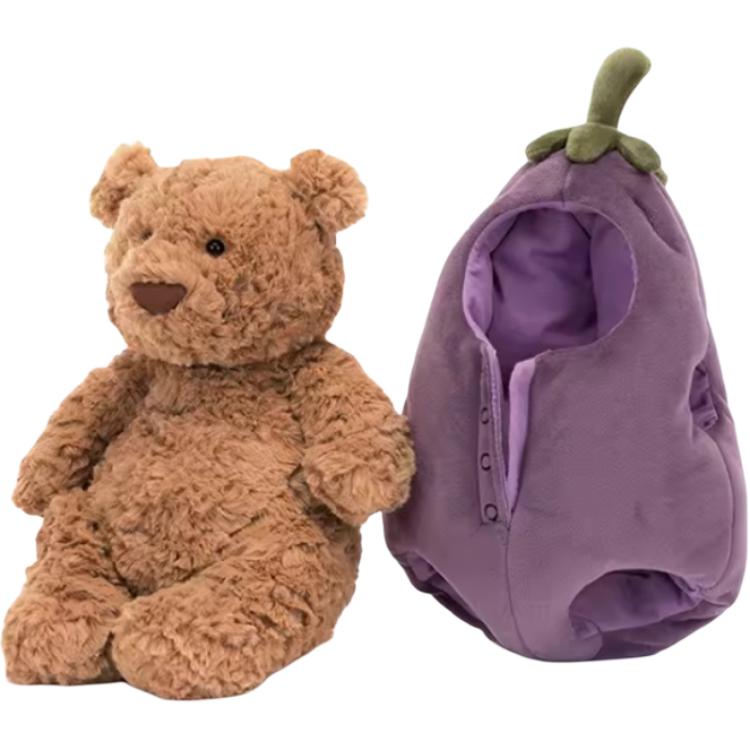 JELLYCAT Barcelo Bear Series Eggplant Rag Doll Soothing Companion Teddy Bear Doll Plush Doll Sitting 25cm high