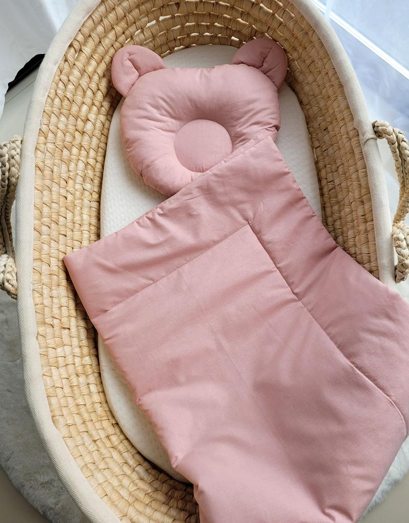 Baby bedding with filling, duvet and Teddy bear shaped pillow - 2-piece set - dusty pink