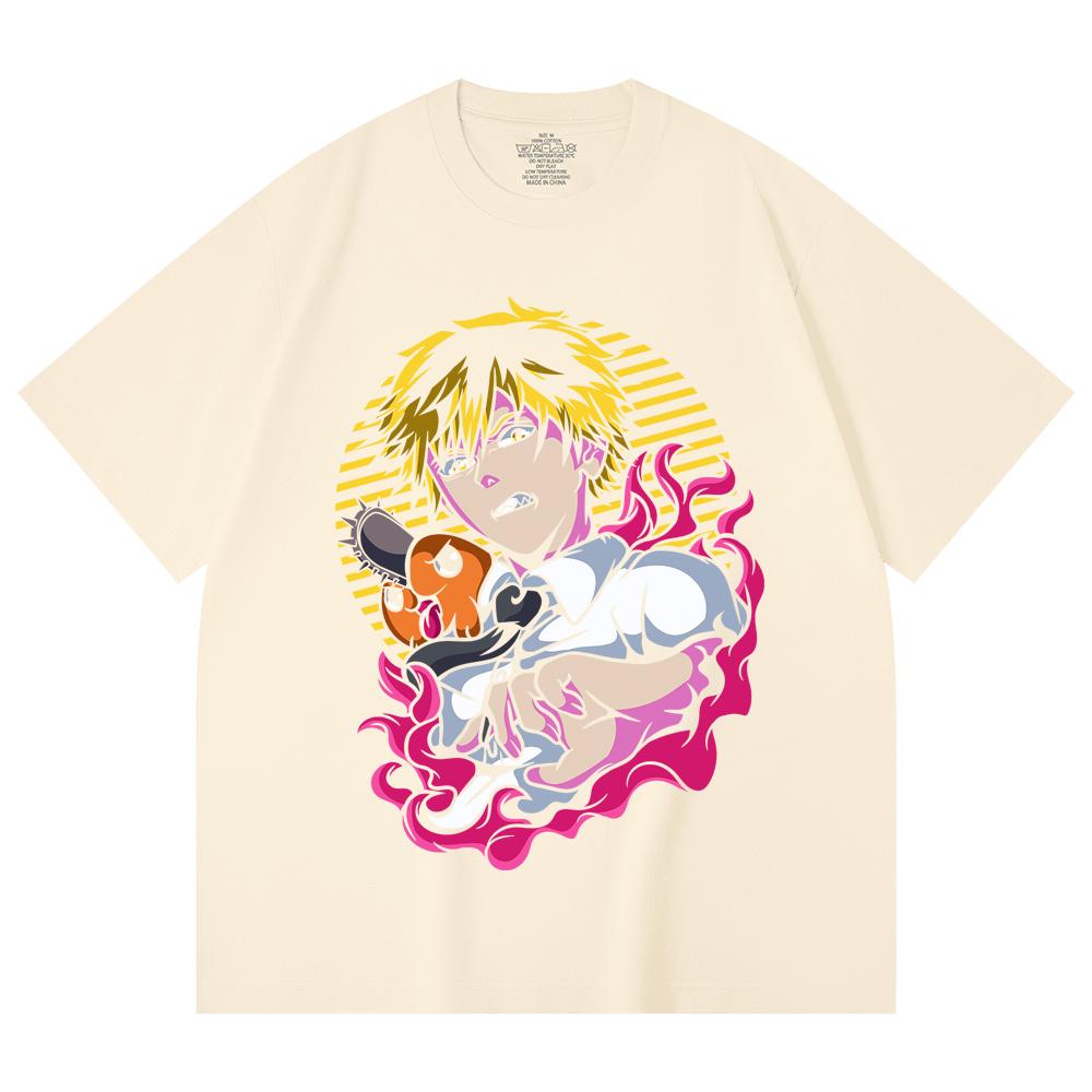 230 Gsm 100% Cotton Chainsaw Man V4 Denji x Pochita Print Unisex Heavy Cotton T Shirt