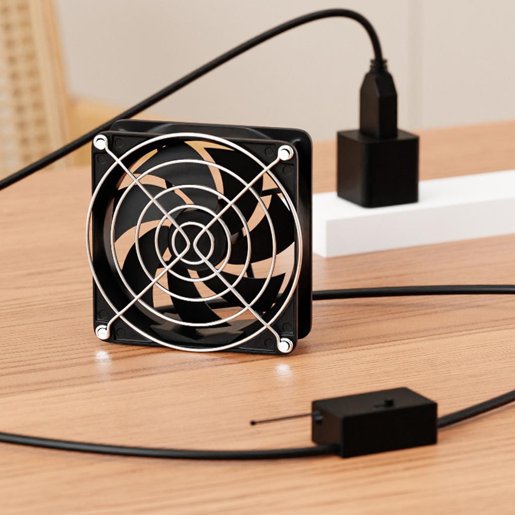 USB Powered Temperature Control Cooling Fan 3 Speed Adjustable Thermostat 8x8cm for Router Set Top Box Gaming Console