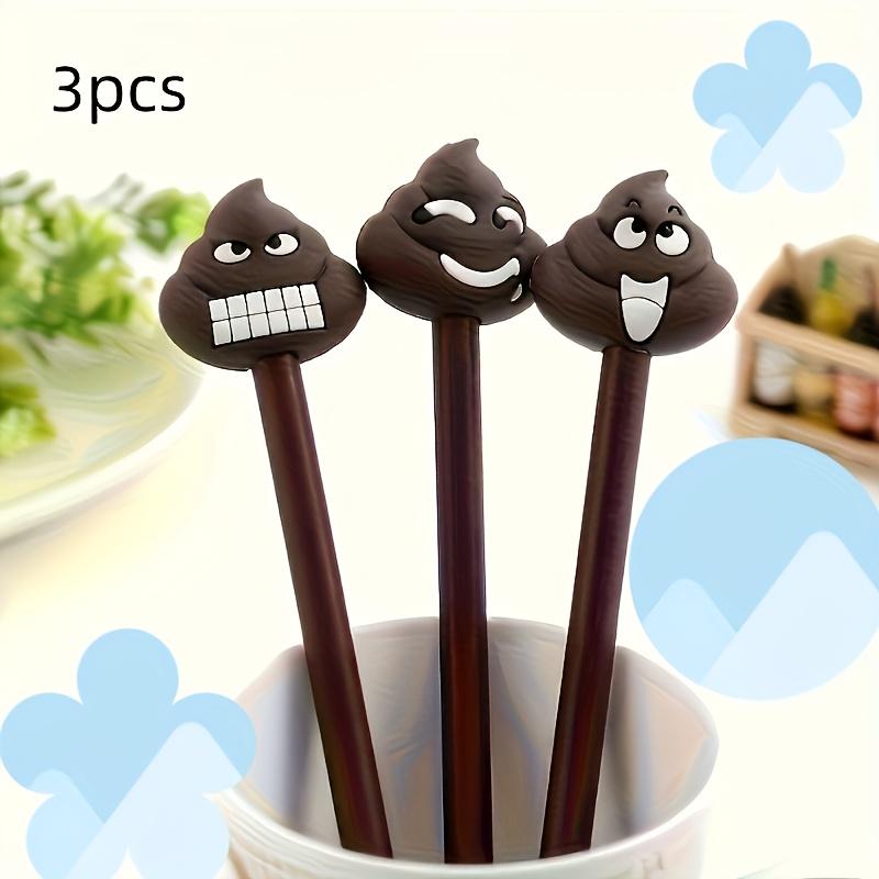 

3 шт. Креативные и оригинальные гелевые ручки в форме какашек с милым мультяшным дизайном, идеально подходят для студентов, с черными чернилами для подписи.