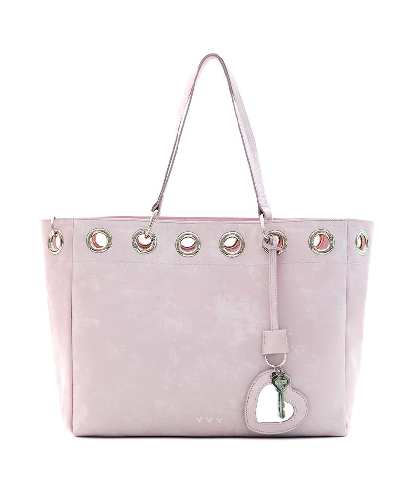 Vvv Heart Mirror Large Tote Shoulder Bag _ Pink