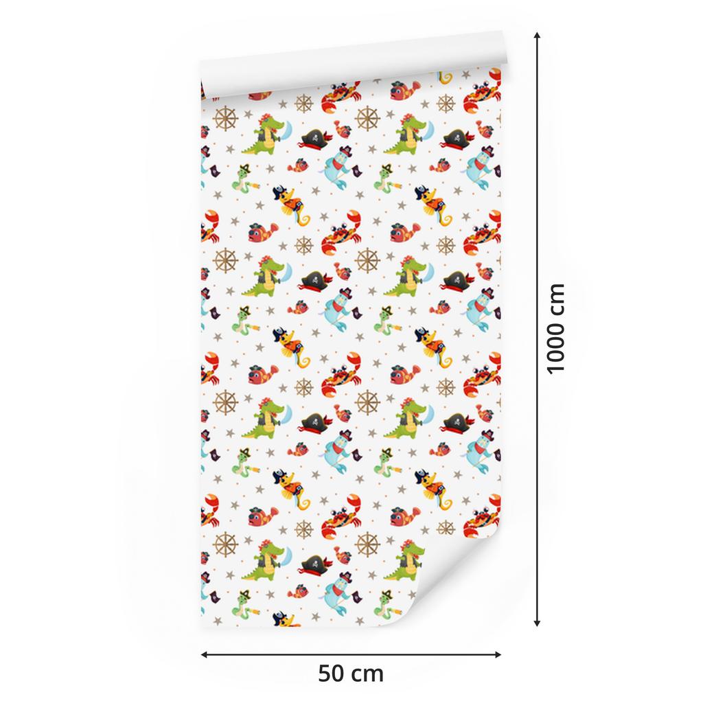 Pirates Wallpaper White, Light Gray and Cream for Living Room and Bedroom 50x1000