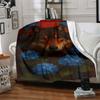 1pc Wolf, Blue Flowers Blanket - Lightweight Flannel Fleece with Digital Printing, Soft Warm for Sofa, Travel, Camping, Office yy251018258