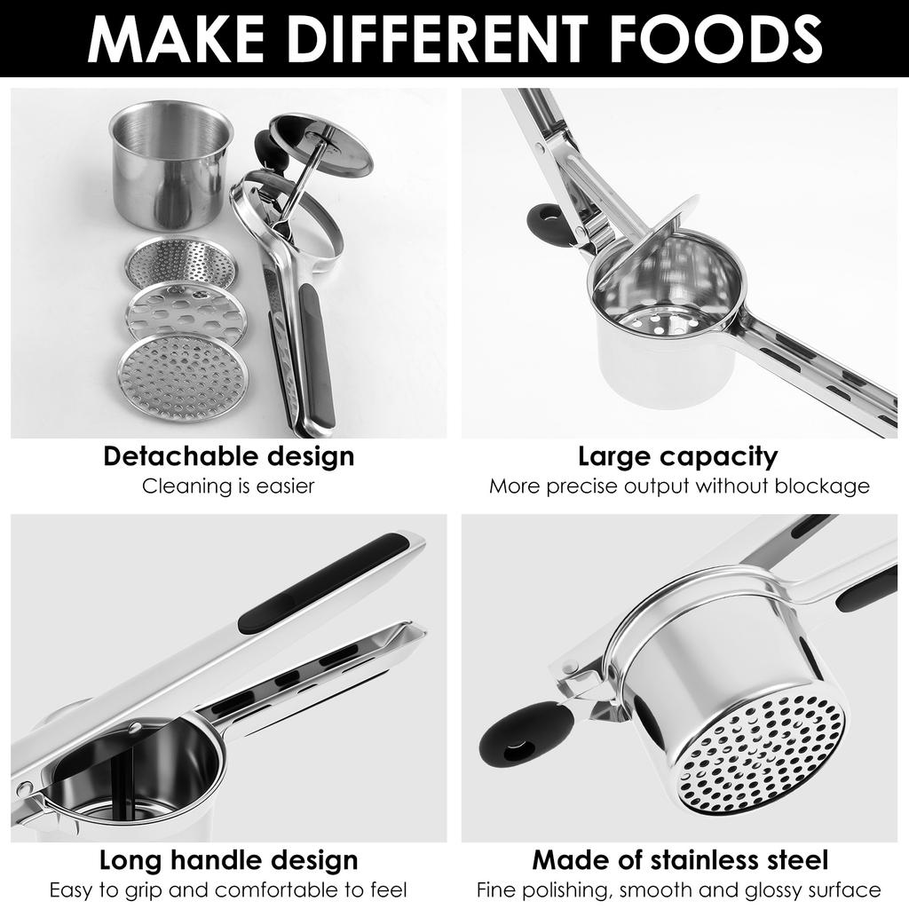 Potato Ricer Stainless Steel Potato Masher and Ricer for Mashed Potatoes Manual Potato Press Kitchen Gadget for Mashed Potatoes