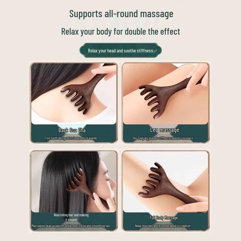 Six-Claw Dual-Use Deer Antler Head & Scalp Massage Comb for Gua Sha and Meridian Therapy