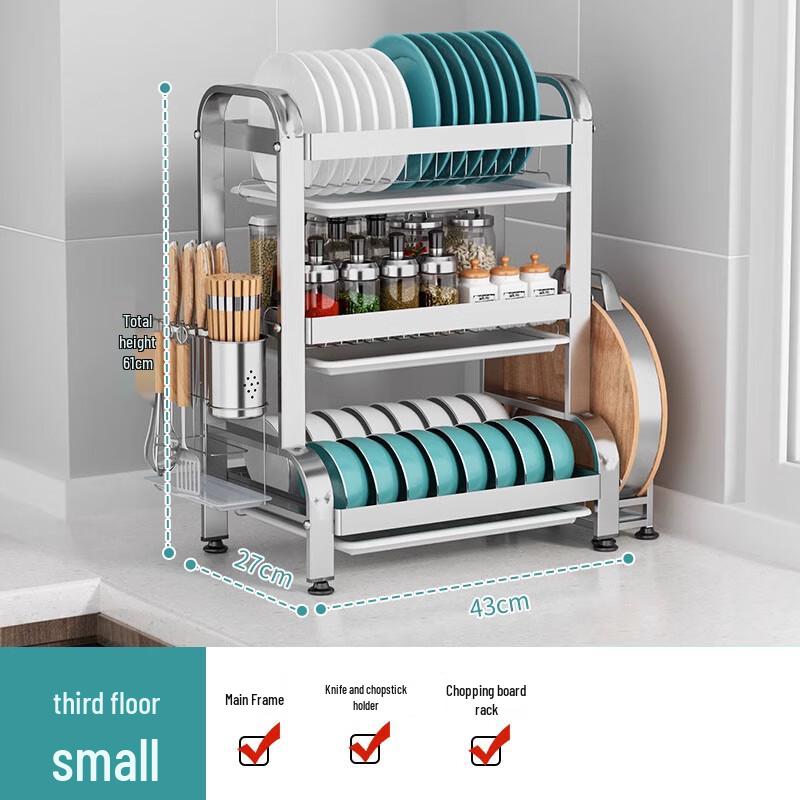 3-Tier Stainless Steel Dish Drying Rack with Utensil & Cutting Board Holder